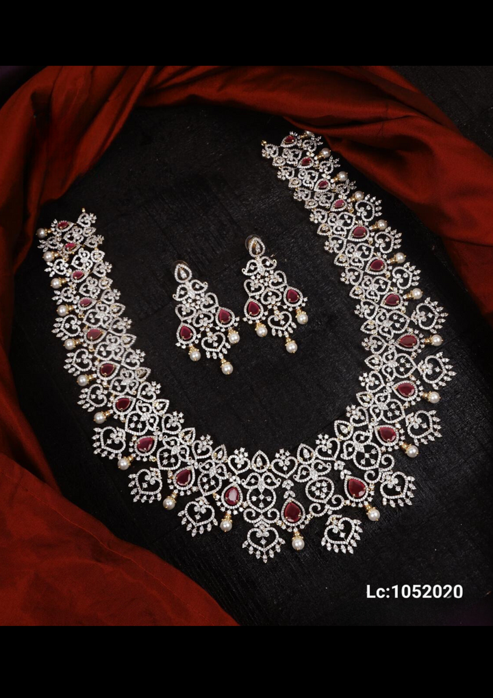 American diamond necklace set with earrings lc 1052020