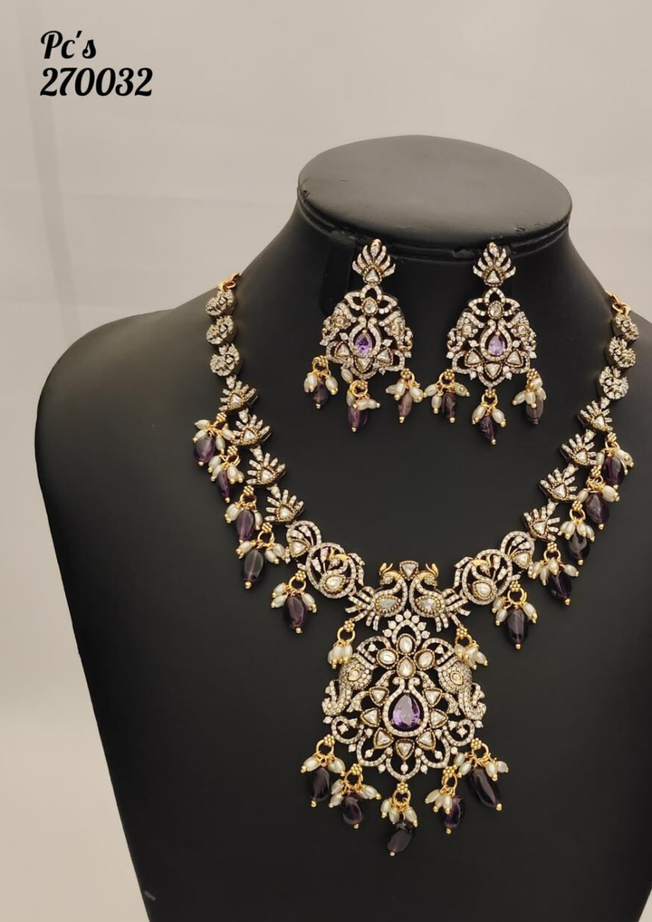 kundan and beads necklace with earrings pcs 270032