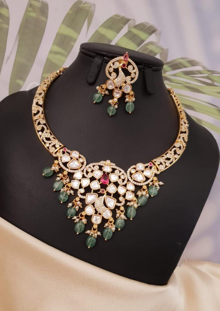 Kundan and beads necklace set with earrings ssg 102020