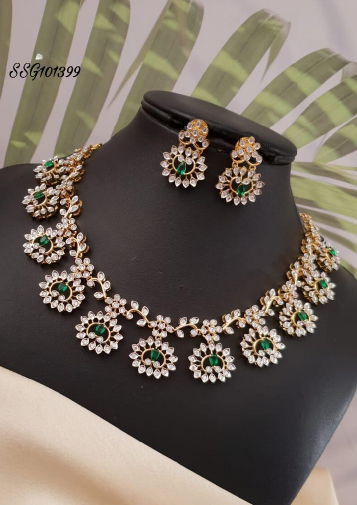 American diamond necklace with earrings ssg 101399