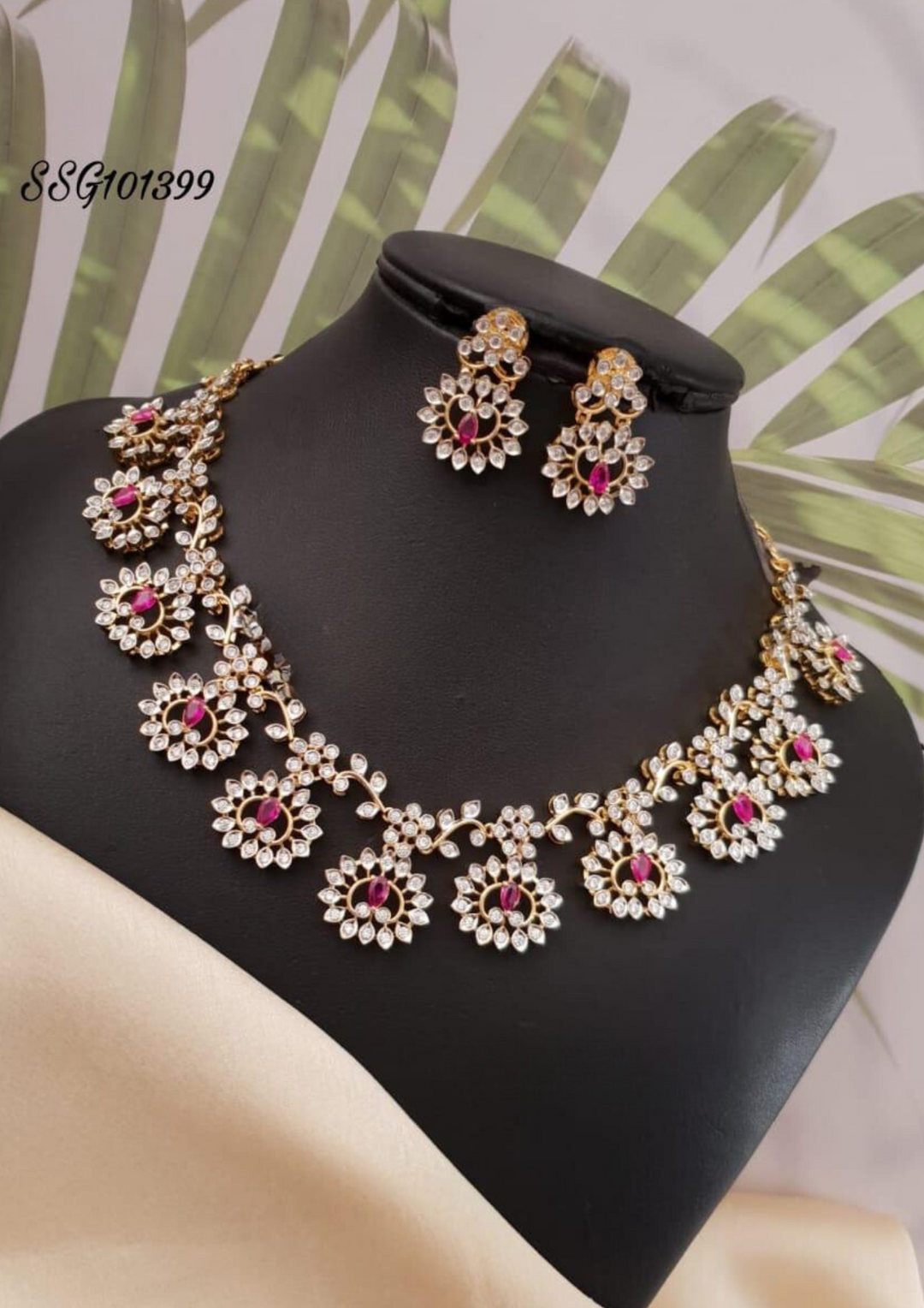 American diamond necklace with earrings ssg 101399