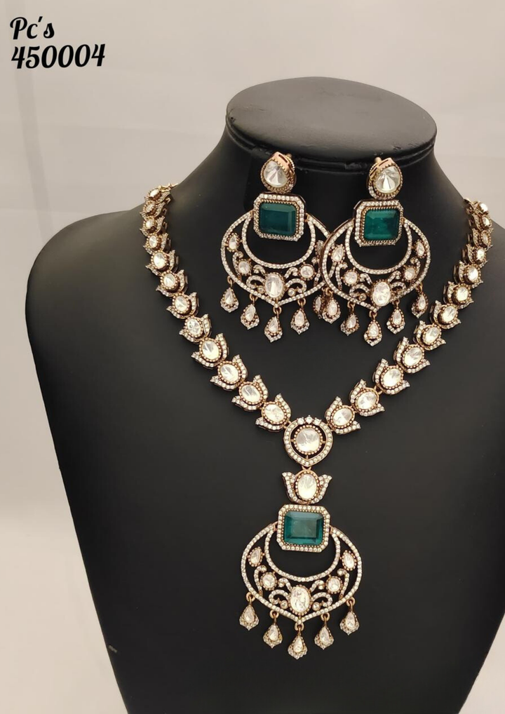 kundan and beads with Mossanaite Stone necklace and earrings pcs 450004