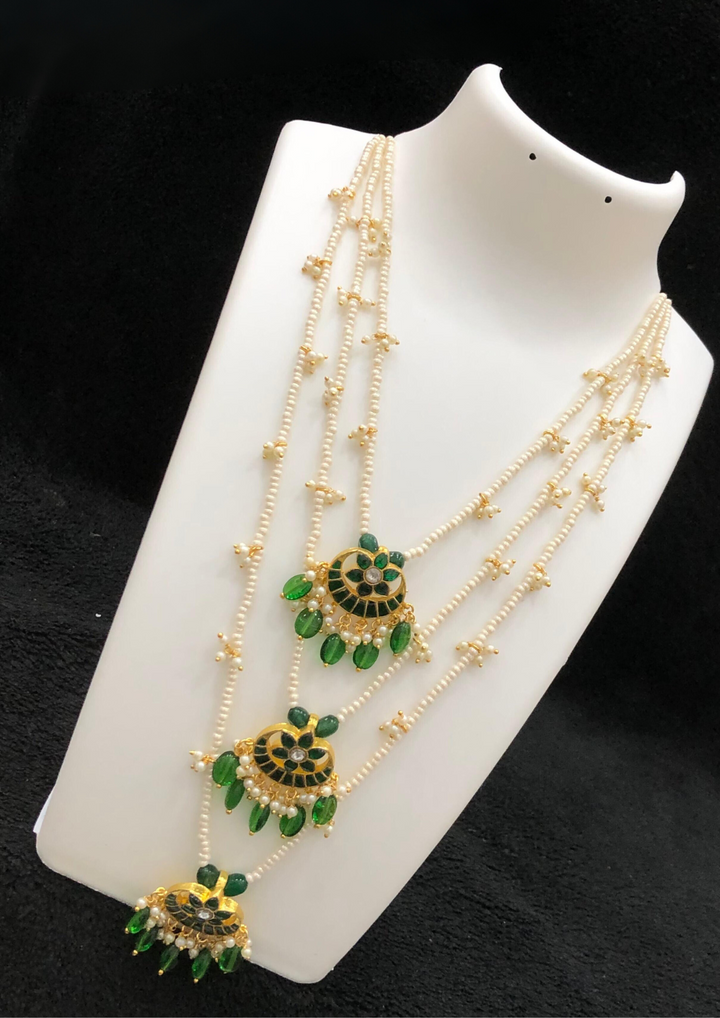 Jadau Kundan and beads multilayer necklace set with earrings pc 1115