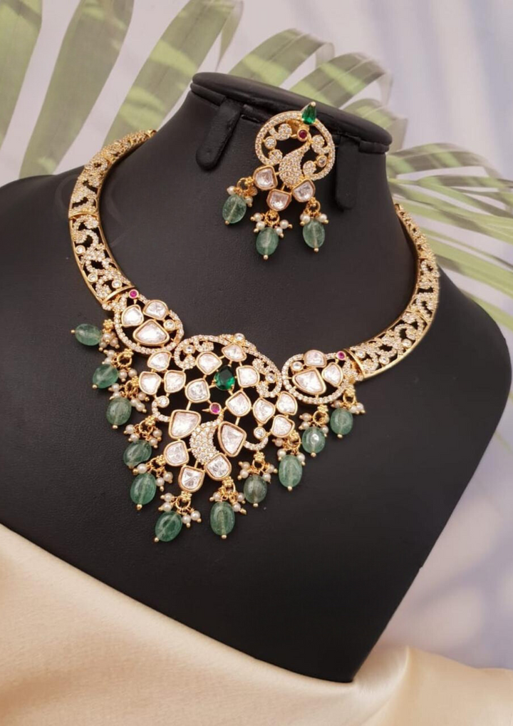 Kundan and beads necklace set with earrings ssg 102020