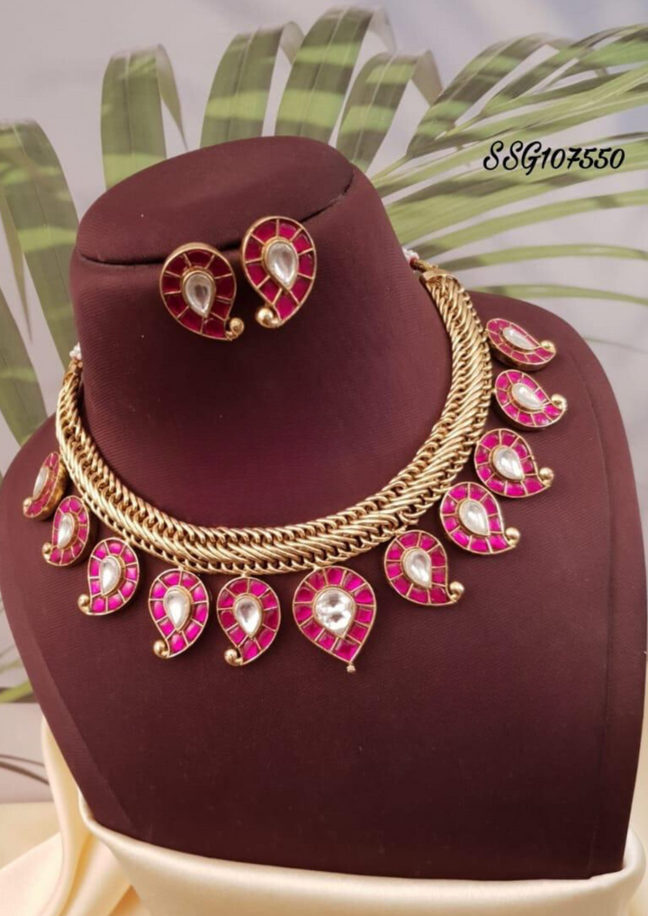 Jadau Kundan and beads necklace with earrings ssg 107550