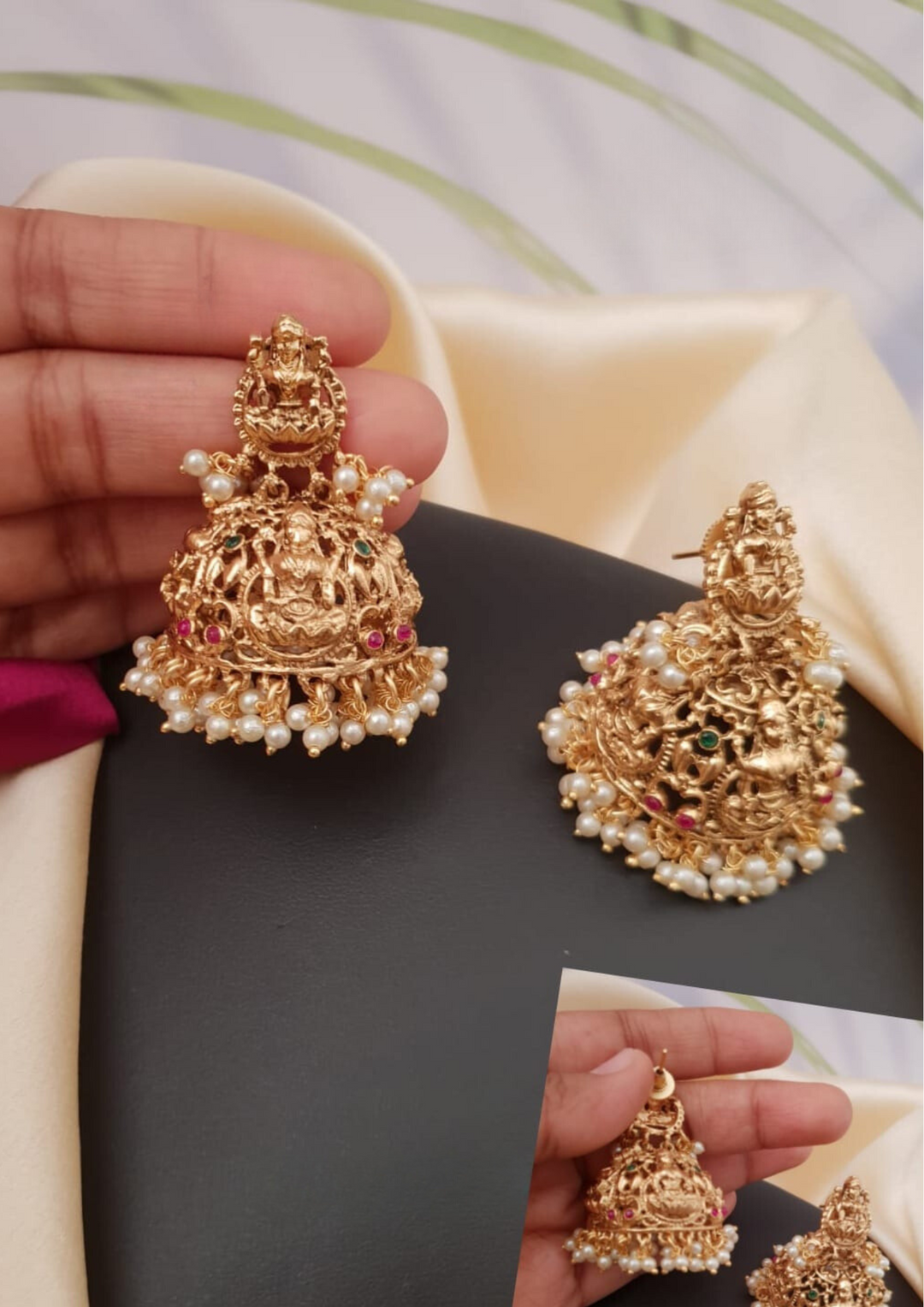 Kundan and beads lakshmi temple jewelry earrings SSG10950