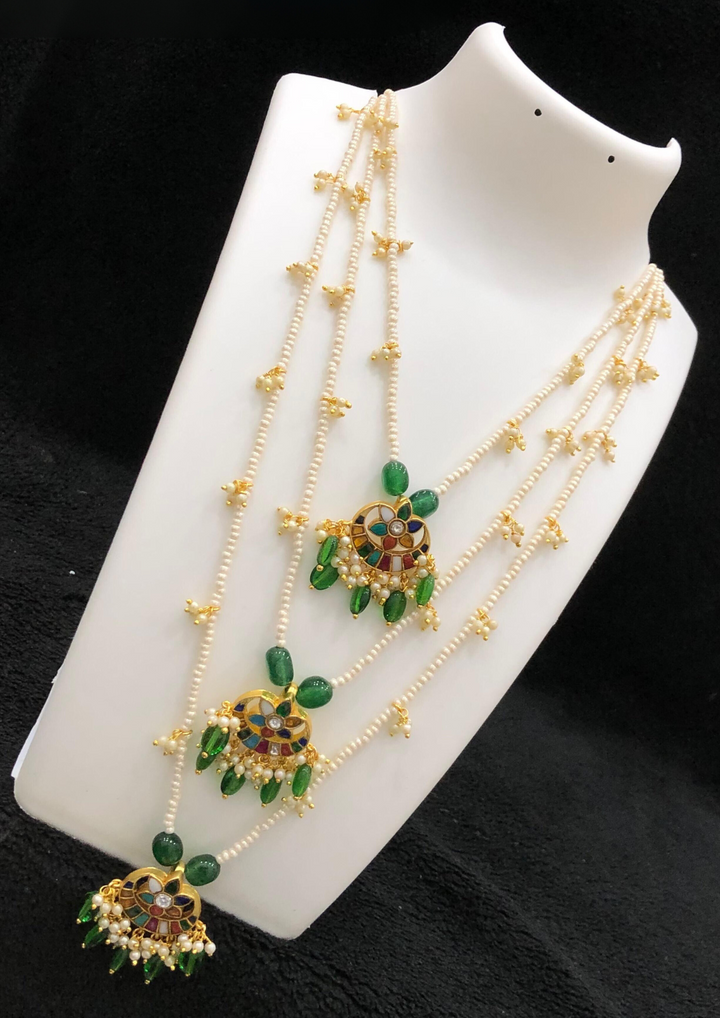 Jadau Kundan and beads multilayer necklace set with earrings pc 1115