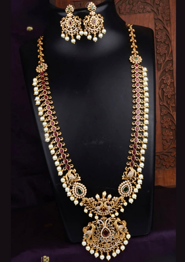 Kundan and beads matt finish necklace set with earrings lc 1017020