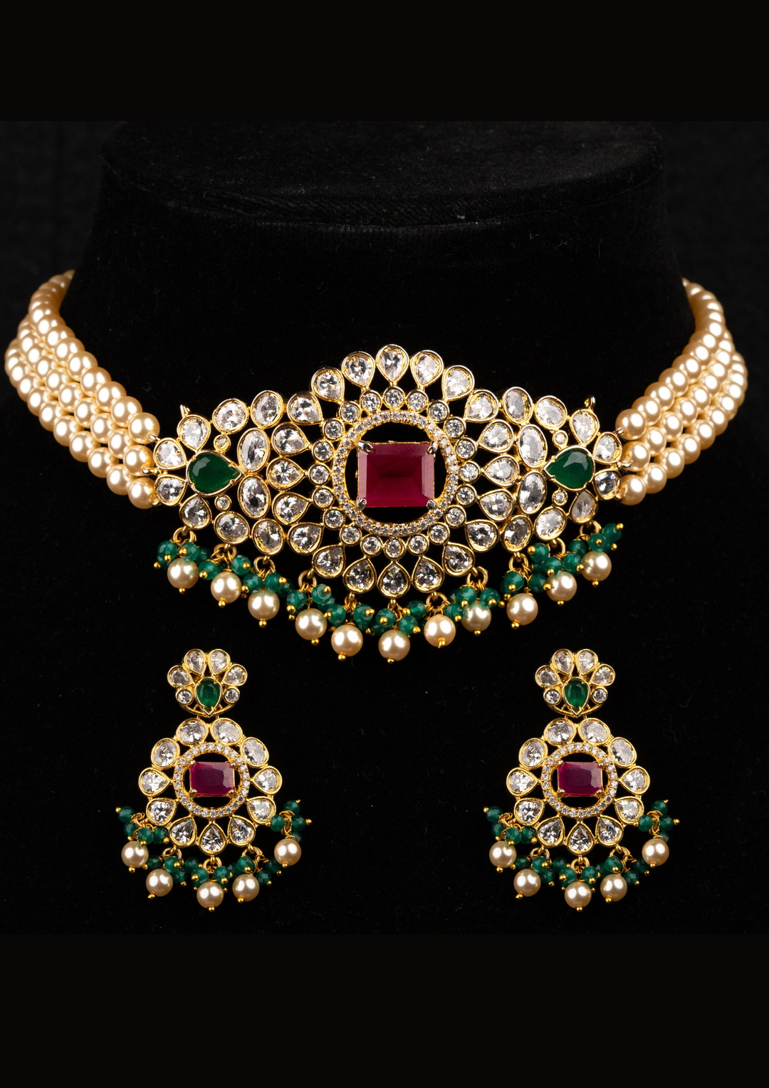 Kundan and beads necklace with earrings  pcs 220081