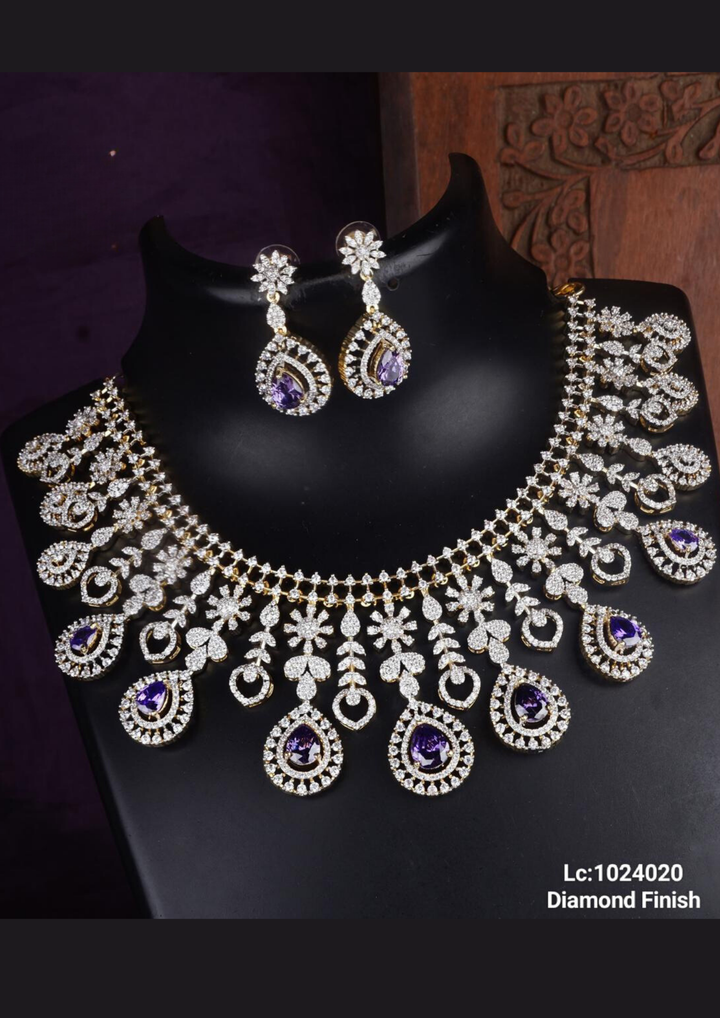 American diamond necklace with earrings lc 1024020