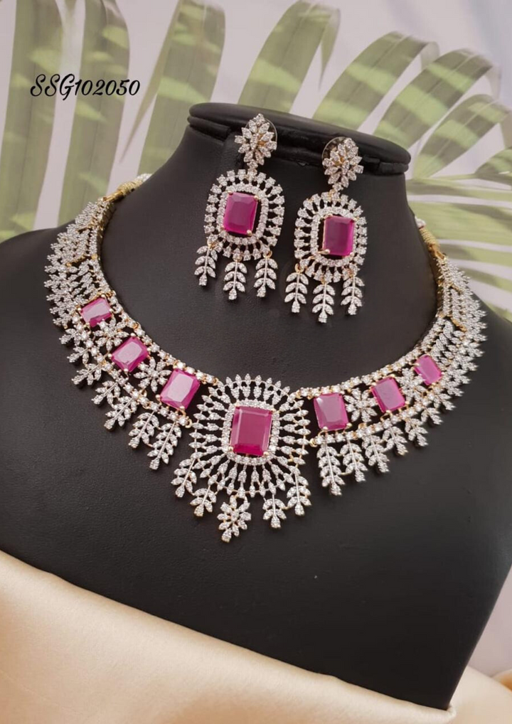 American diamond necklace with earrings ssg 102050