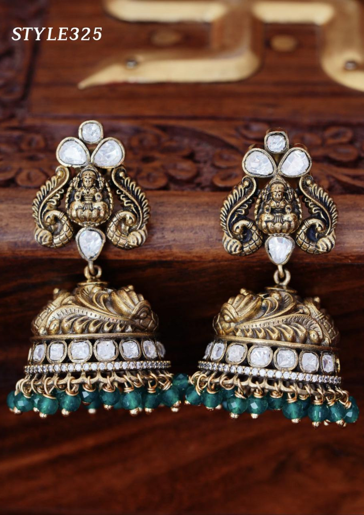 Kundan stone temple jewelry earrings style 325