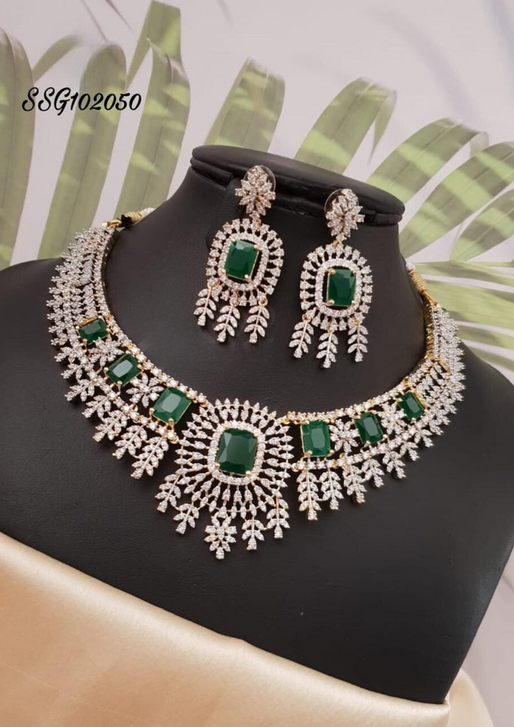 American diamond necklace with earrings ssg 102050