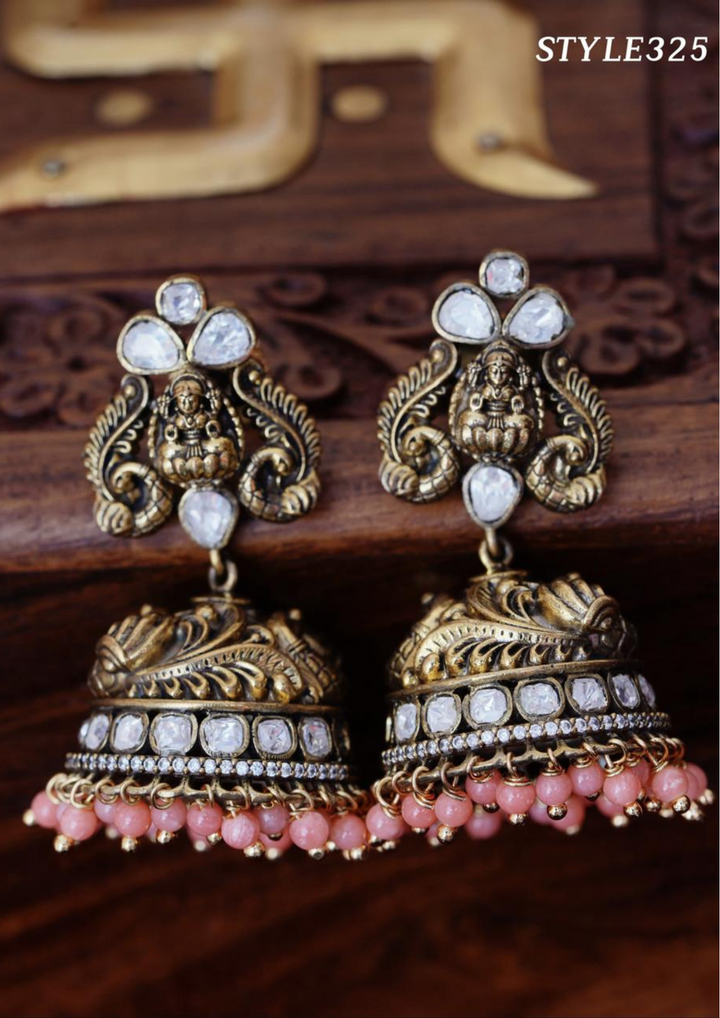 Kundan stone temple jewelry earrings style 325