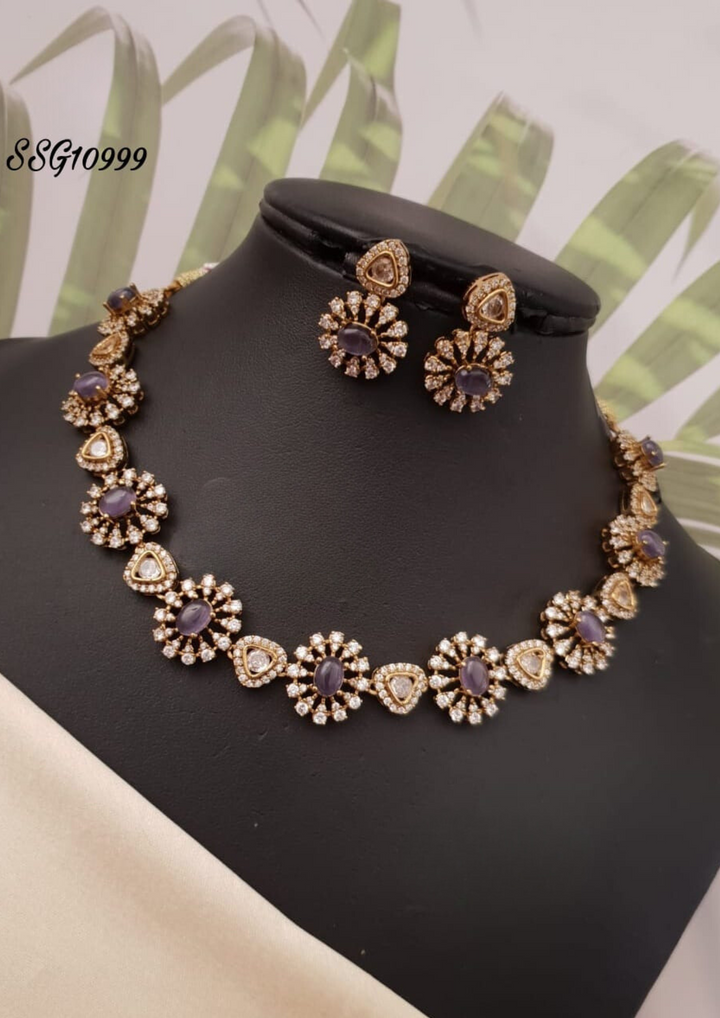 American diamond necklace with earrings ssg 10999