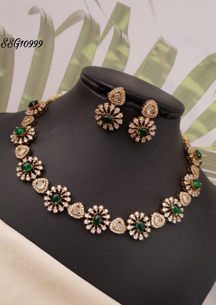 American diamond necklace with earrings ssg 10999