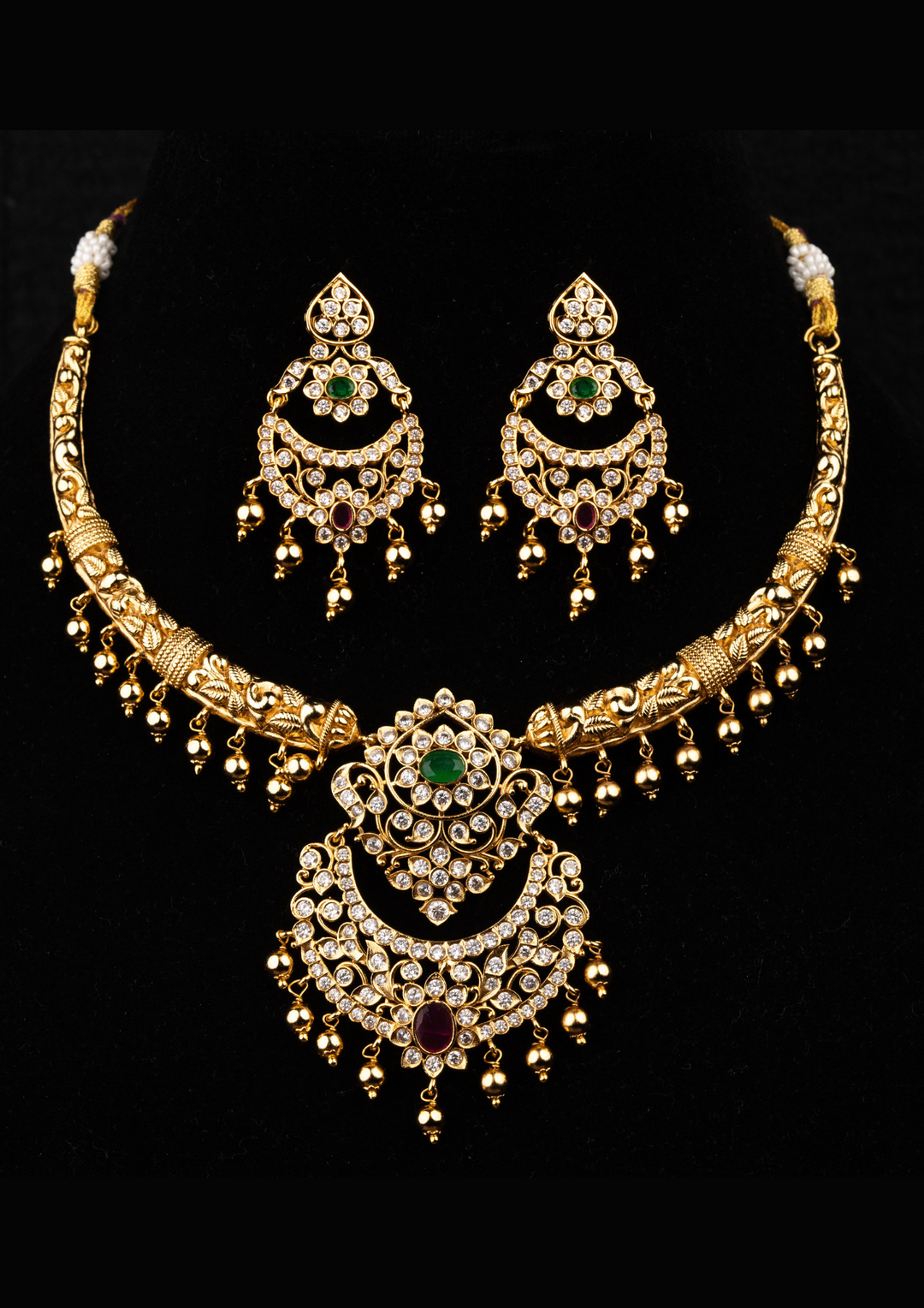 Kundan and beads antique finish necklace set with earrings SSG 101850