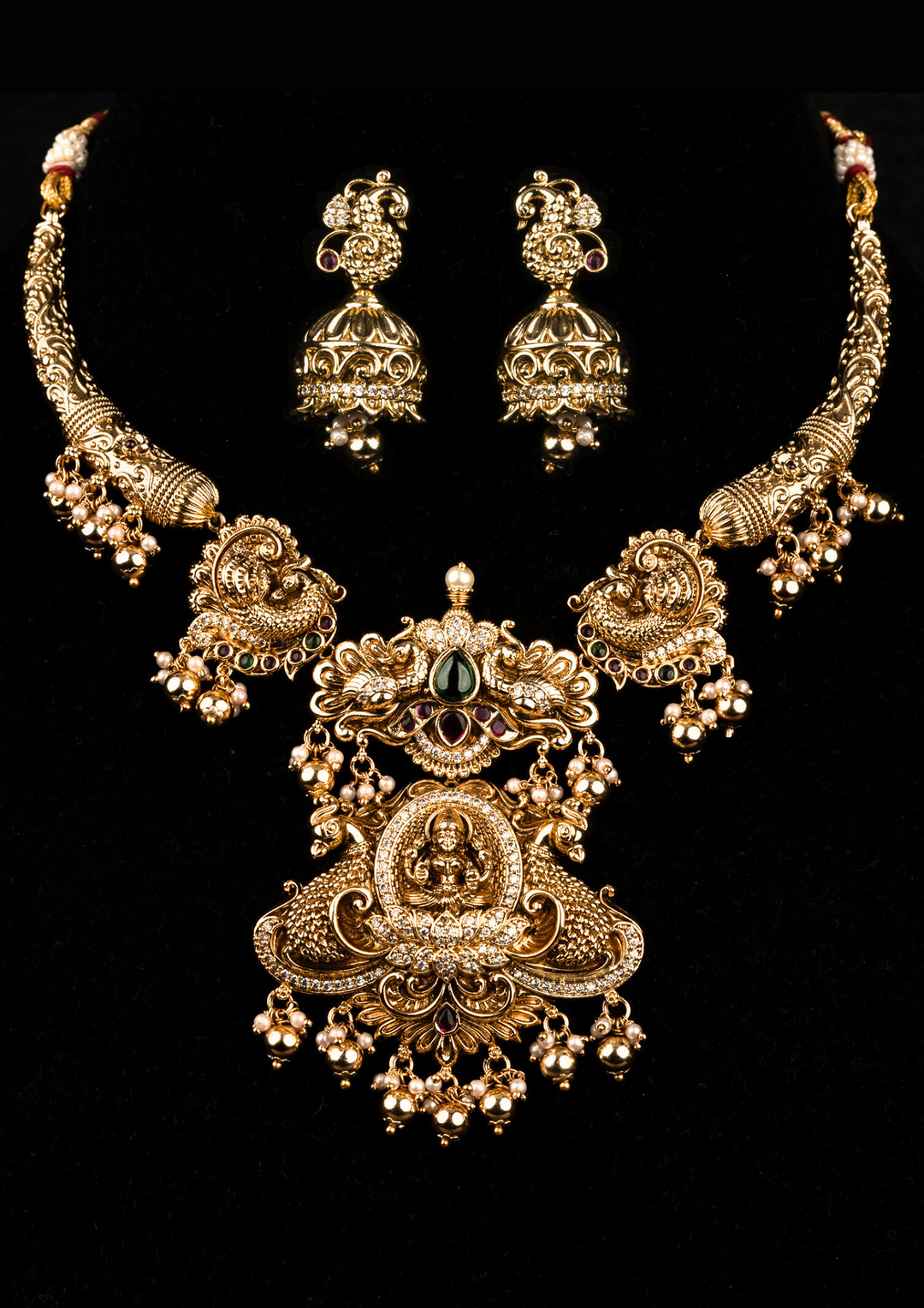 Kundan and beads temple jewellery nakshi necklace set with earrings SSG 101950