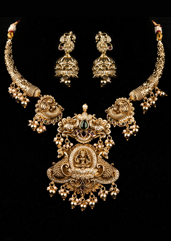 Kundan and beads temple jewellery nakshi necklace set with earrings SSG 101950