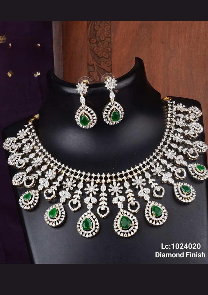 American diamond necklace with earrings lc 1024020