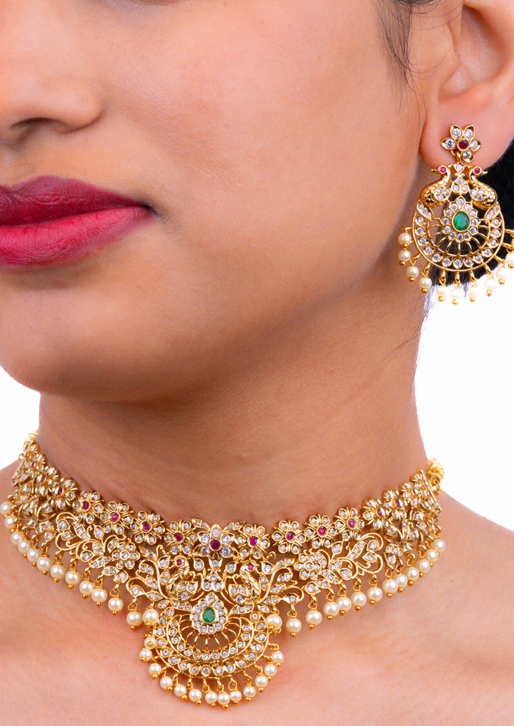 kundan and beads necklace with earrings ssg 101180