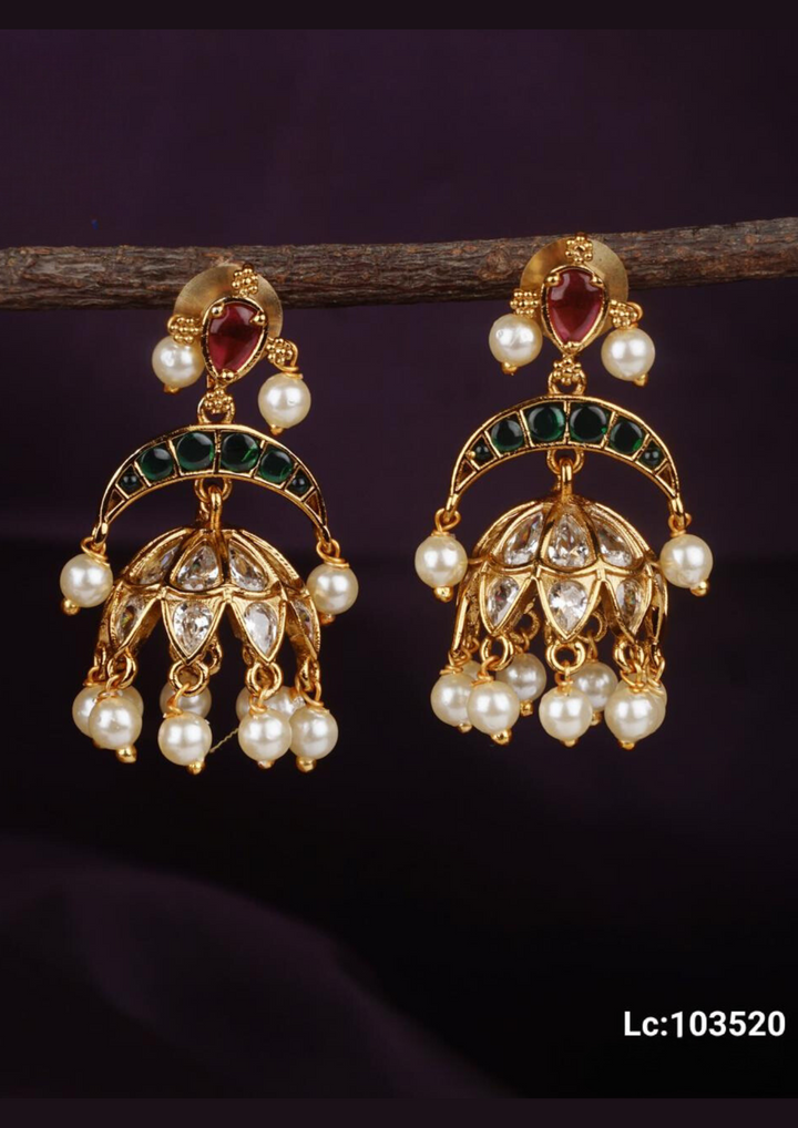 Jadau kundan and beads earrings LC 103520