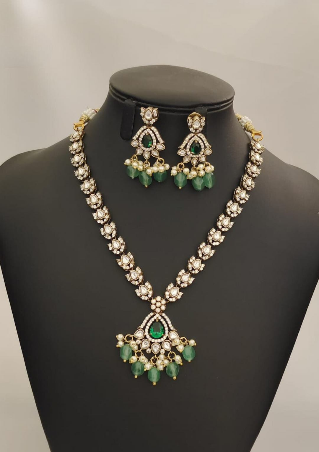 Kundan and beads necklace set with earrings PC'S 180541
