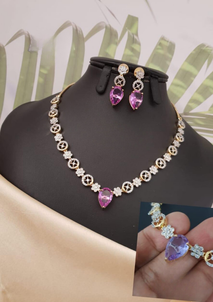 American diamond necklace with earrings ssg 10820