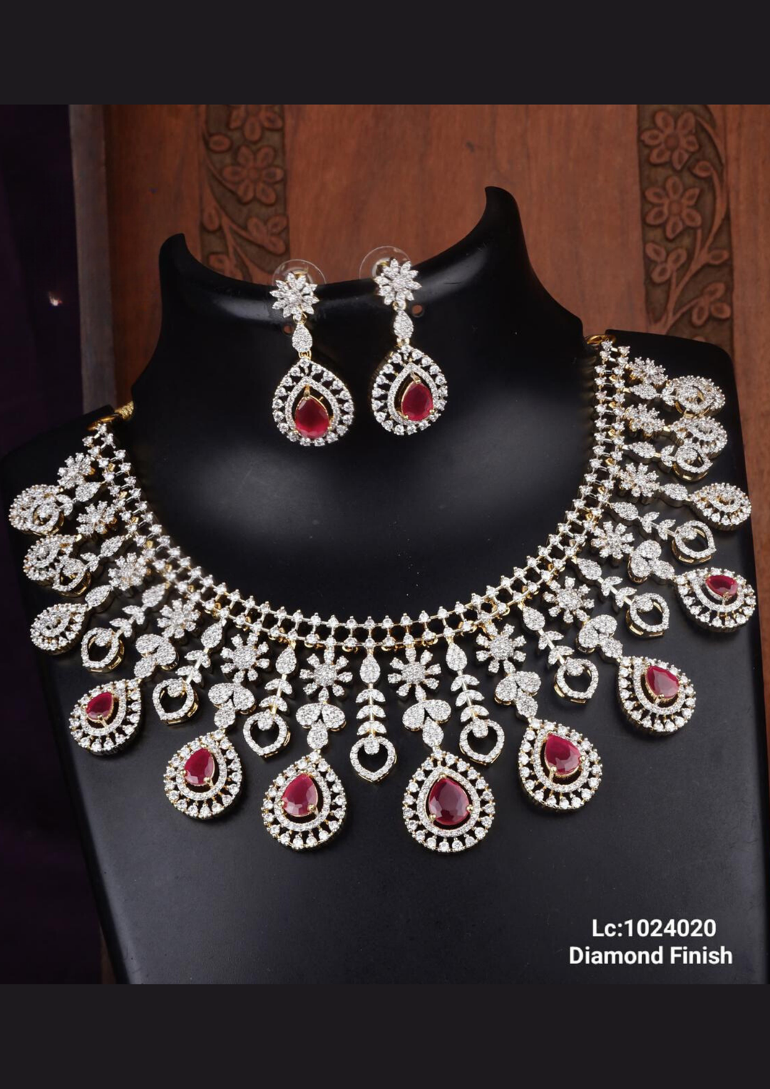 American diamond necklace with earrings lc 1024020