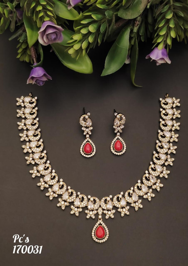 American diamond necklace set with earrings pcs 170031