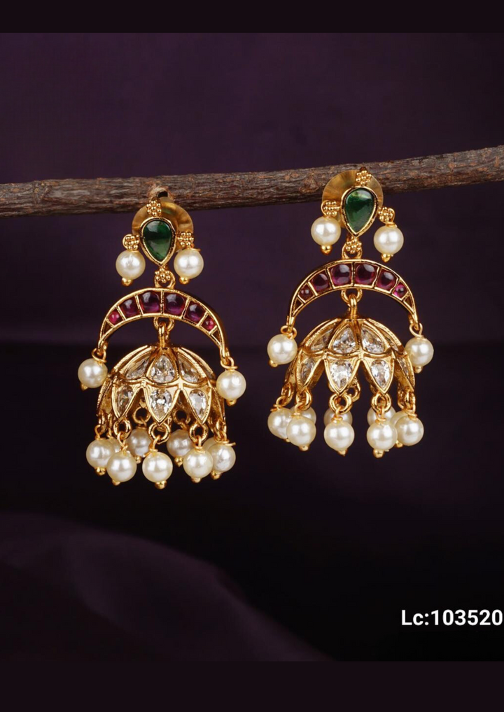 Jadau kundan and beads earrings LC 103520