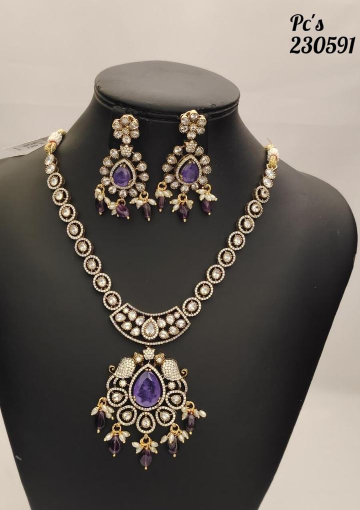 kundan and beads necklace and earrings pcs 230591