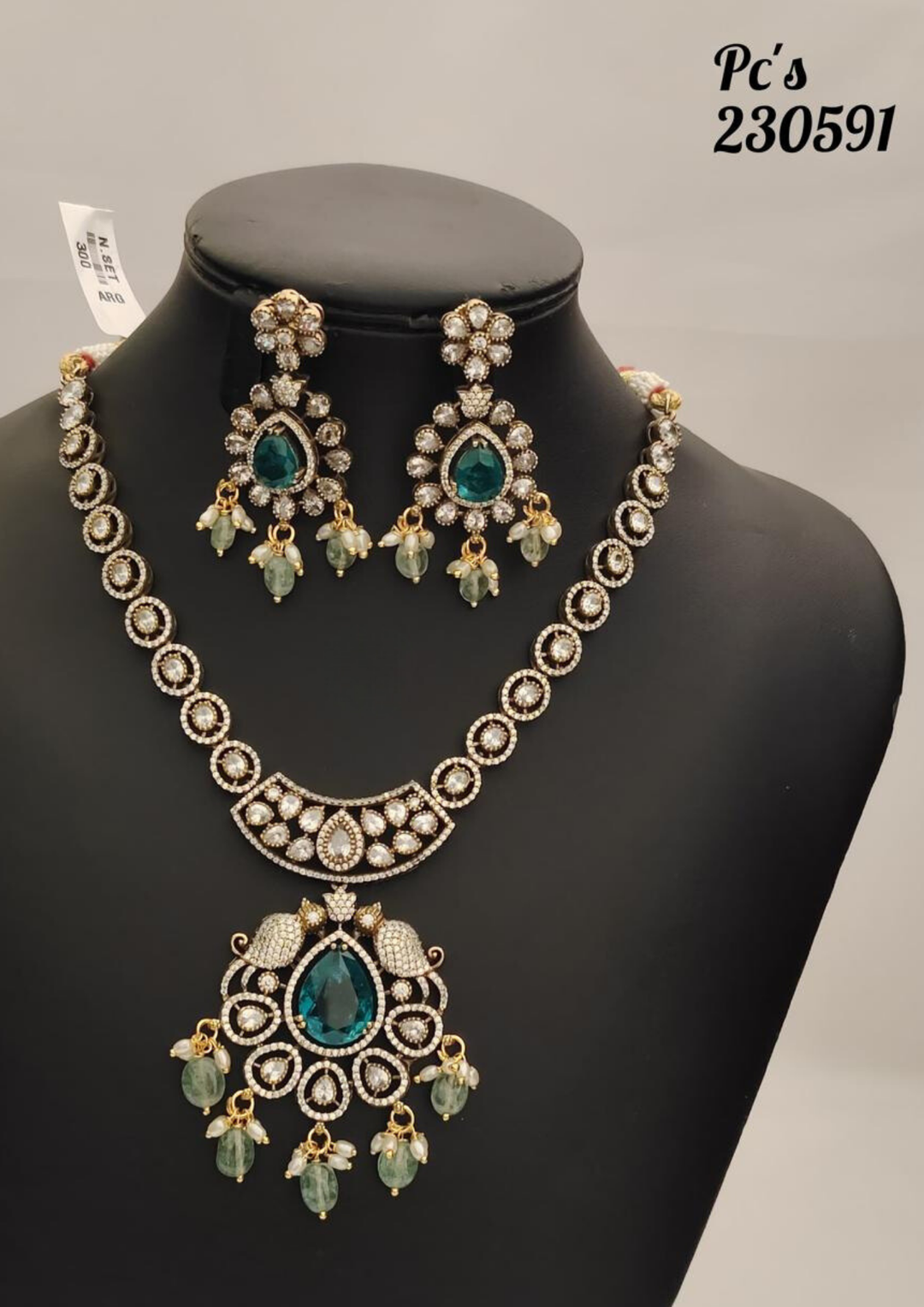 kundan and beads necklace and earrings pcs 230591