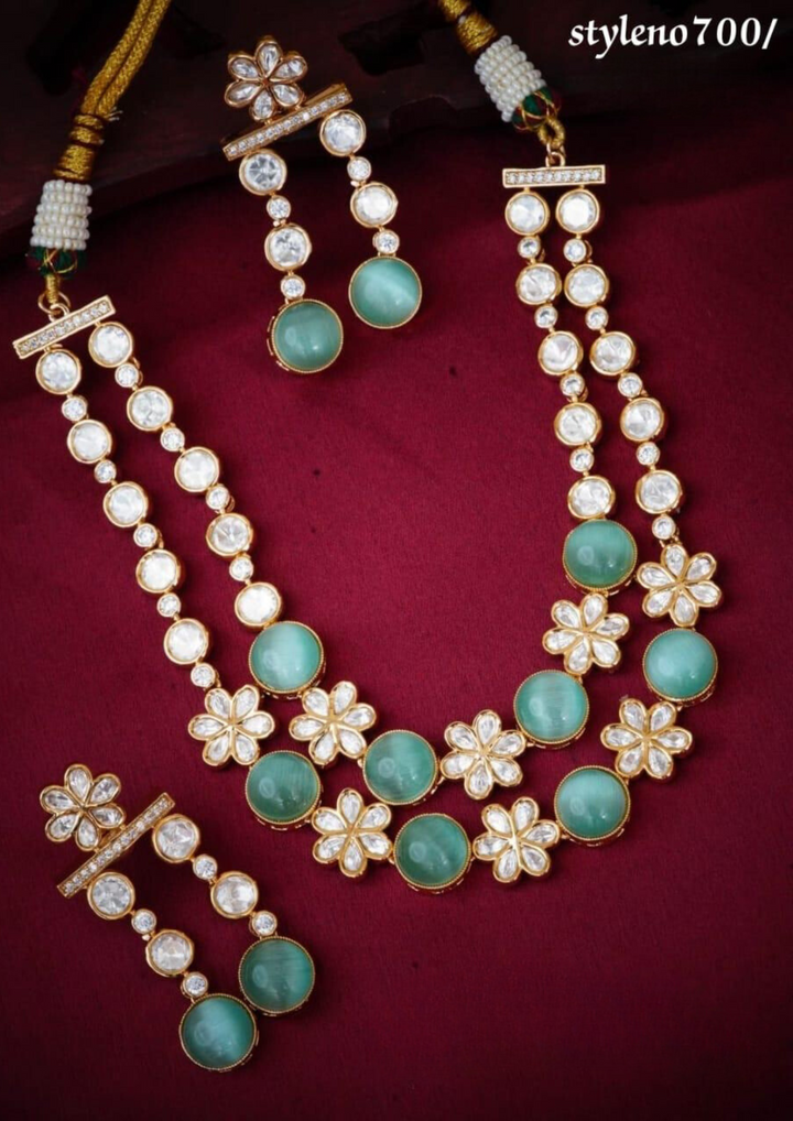 Kundan and beads necklace with earrings style 700