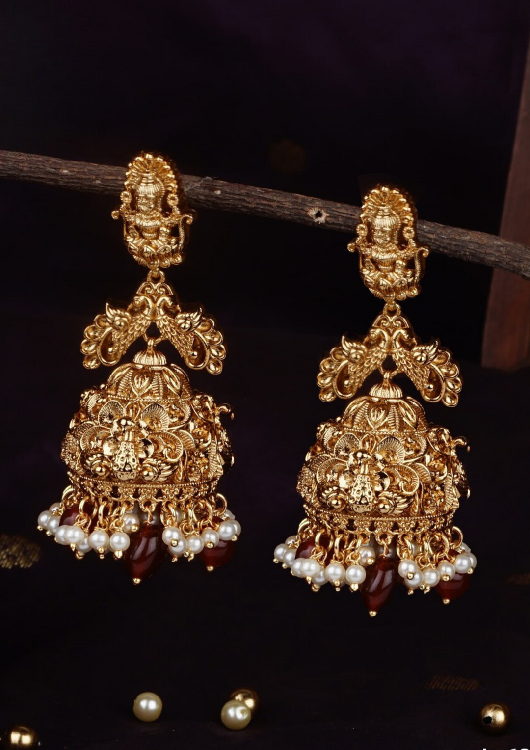 Kundan and beads temple jewellery earrings lc 107020
