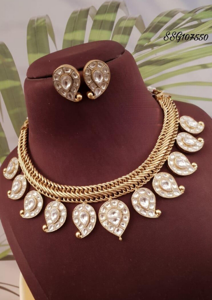 Jadau Kundan and beads necklace with earrings ssg 107550