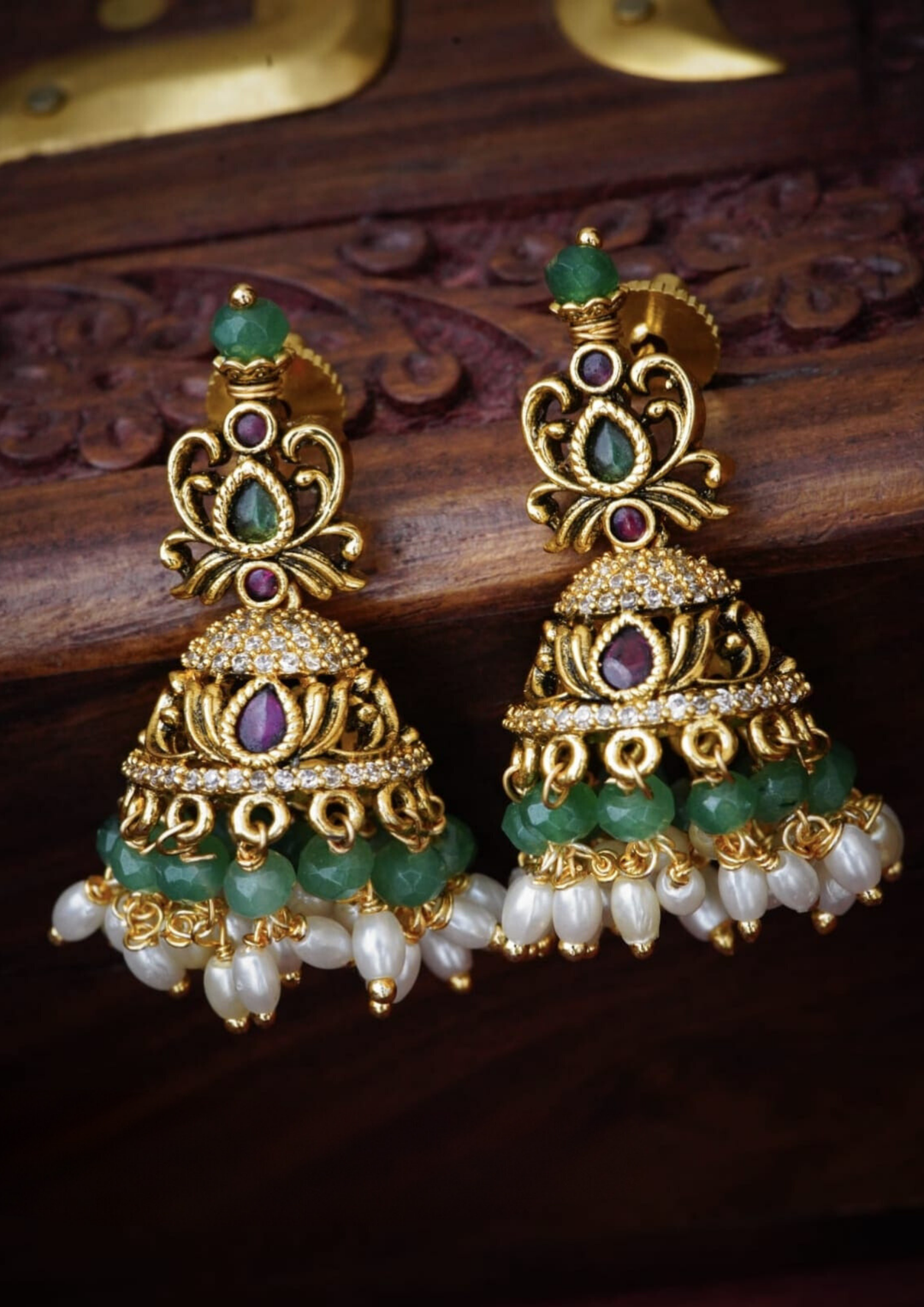 Kundan and beads earrings style 110