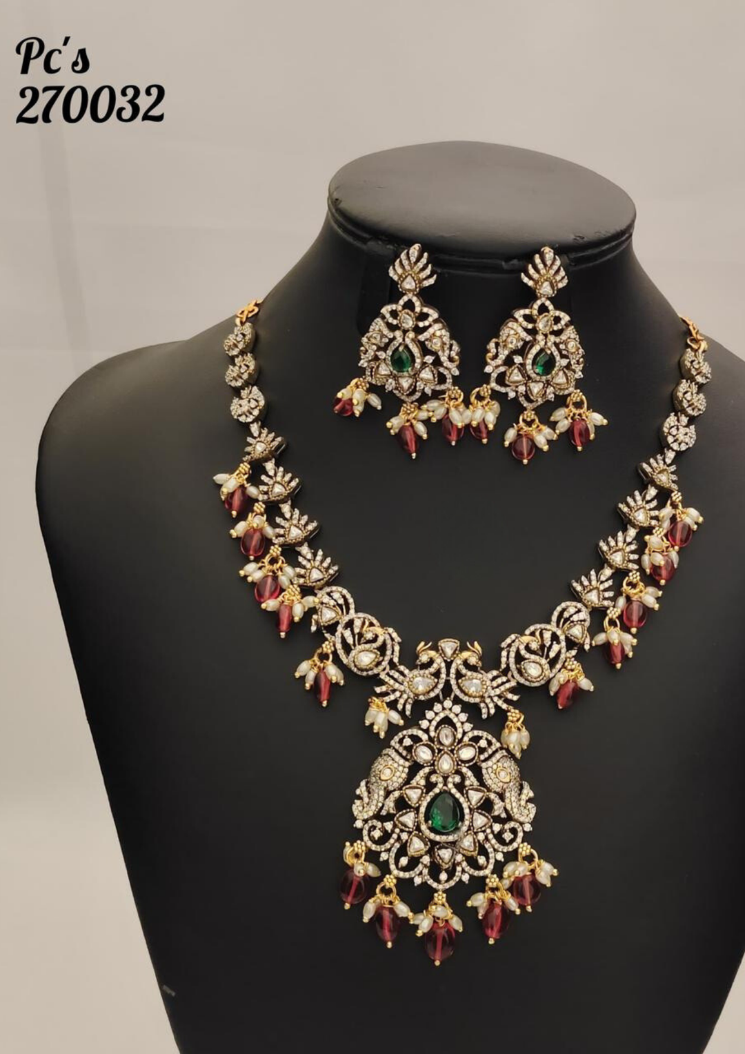 kundan and beads necklace with earrings pcs 270032