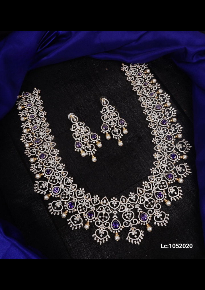 American diamond necklace set with earrings lc 1052020