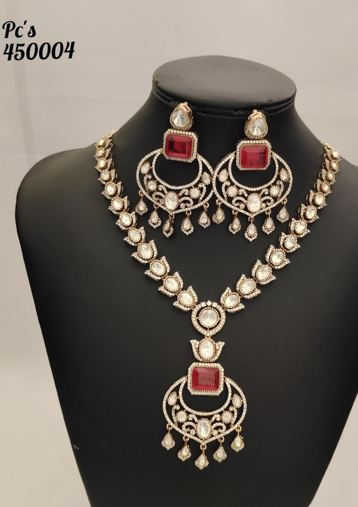 kundan and beads with Mossanaite Stone necklace and earrings pcs 450004