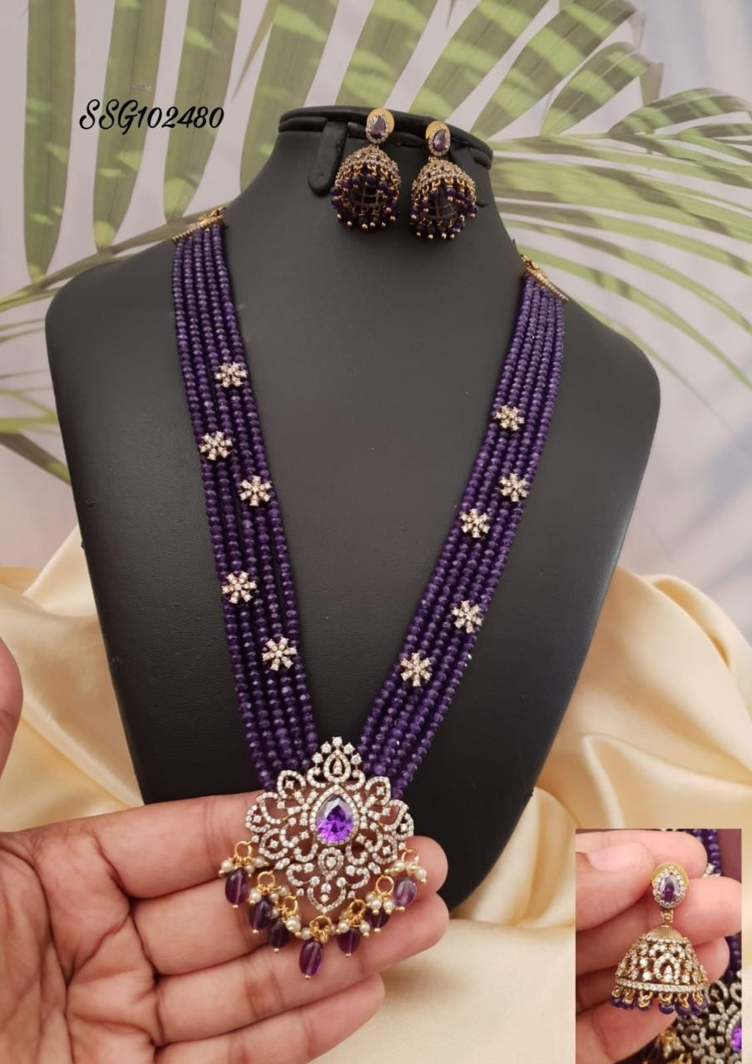 Kundan and beads necklace with earrings ssg 102480