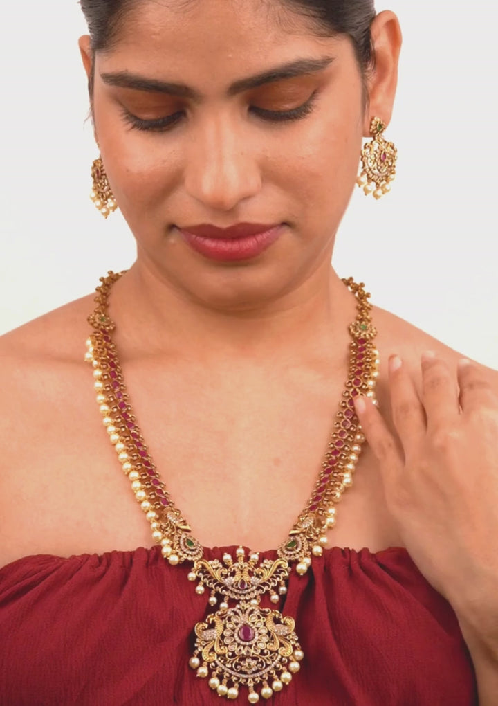 Kundan and beads matt finish necklace set with earrings lc 1017020